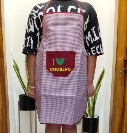 Lavender Small check Apron with Red Lining